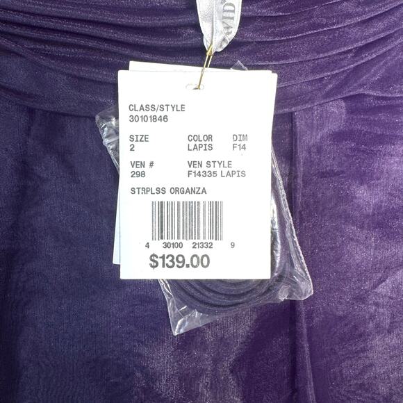 NWT David’s Bridal Wms 2 Strapless Purple Lapis Organza Dress Formal Bridesmaid - Picture 4 of 14
